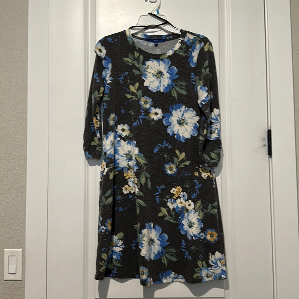 Cotton pocket grey floral dress